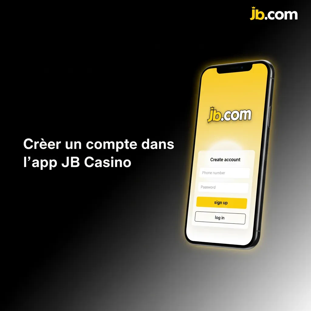 Écran d’inscription de l’app JB Casino: entrer téléphone, email, mot de passe, devise XAF et confirmer par SMS ou email.