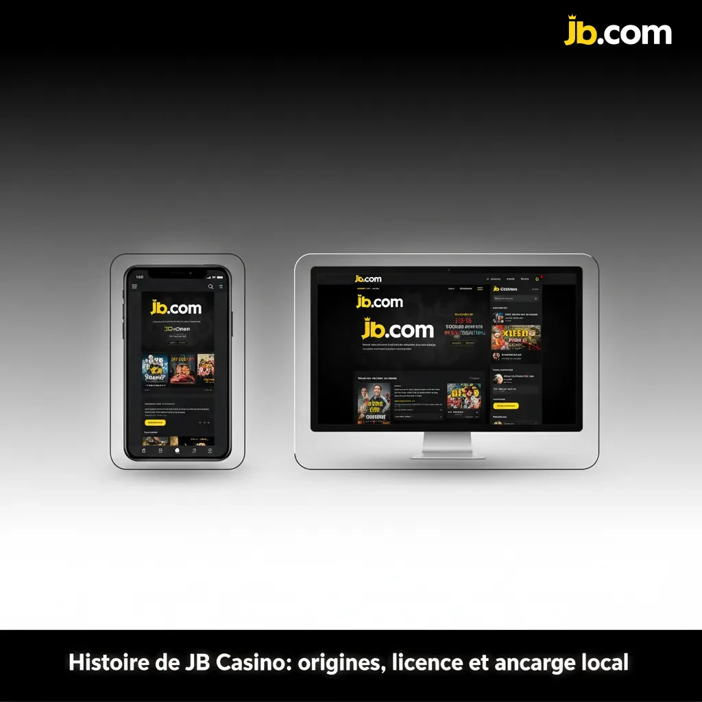 Infographie sur l’histoire de JB Casino: 2020, licence Curaçao, siège à Douala, mobile-first, jeu responsable.