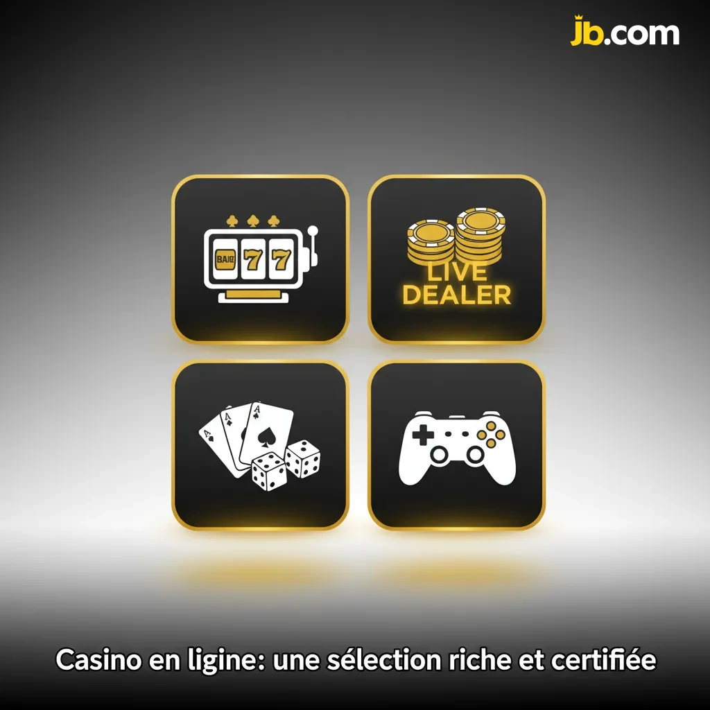 Bannière JB Casino: 2 000+ jeux certifiés, machines à sous, jackpots, roulette, blackjack, baccarat, poker, jeux TV en direct