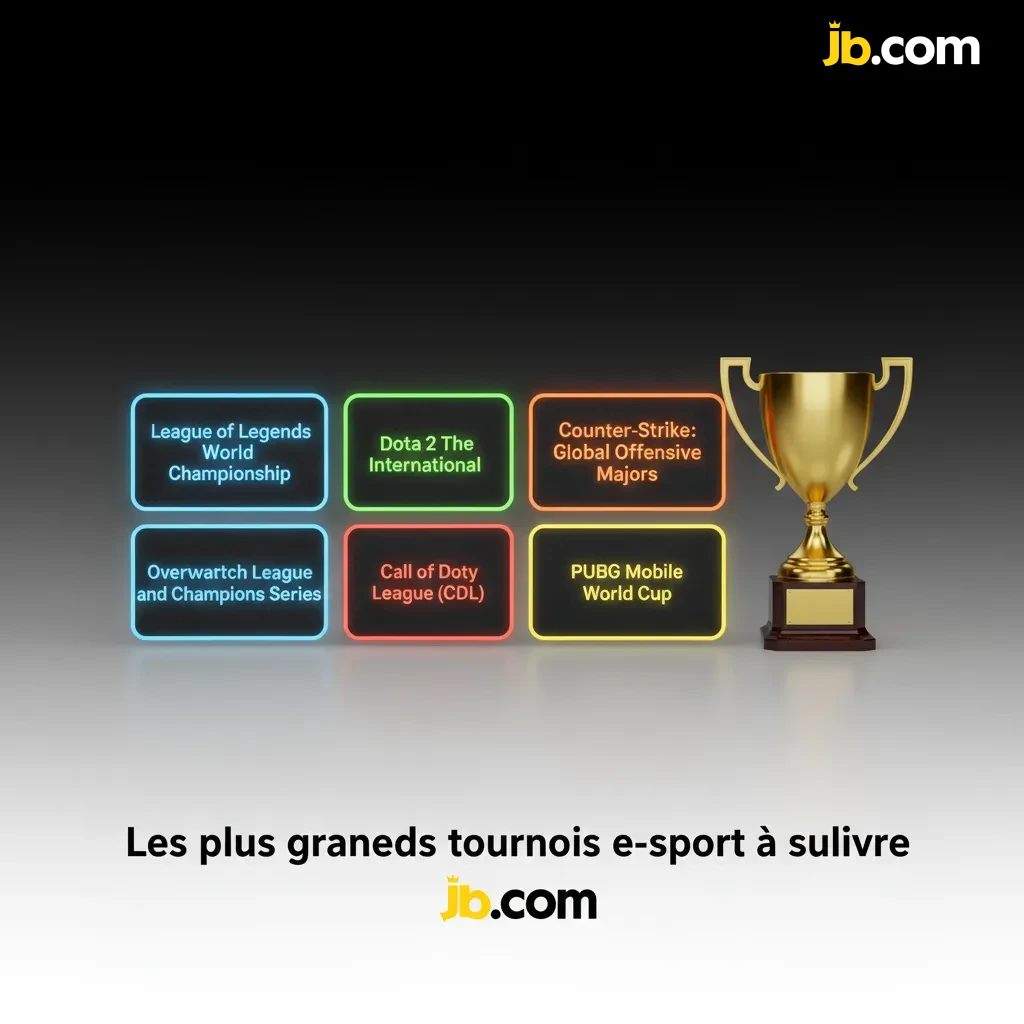 Tableau des principaux tournois e-sport à suivre: CS2, Dota 2, LoL, Valorant, SC2, R6 Siege, Mobile Legends et circuits clés.