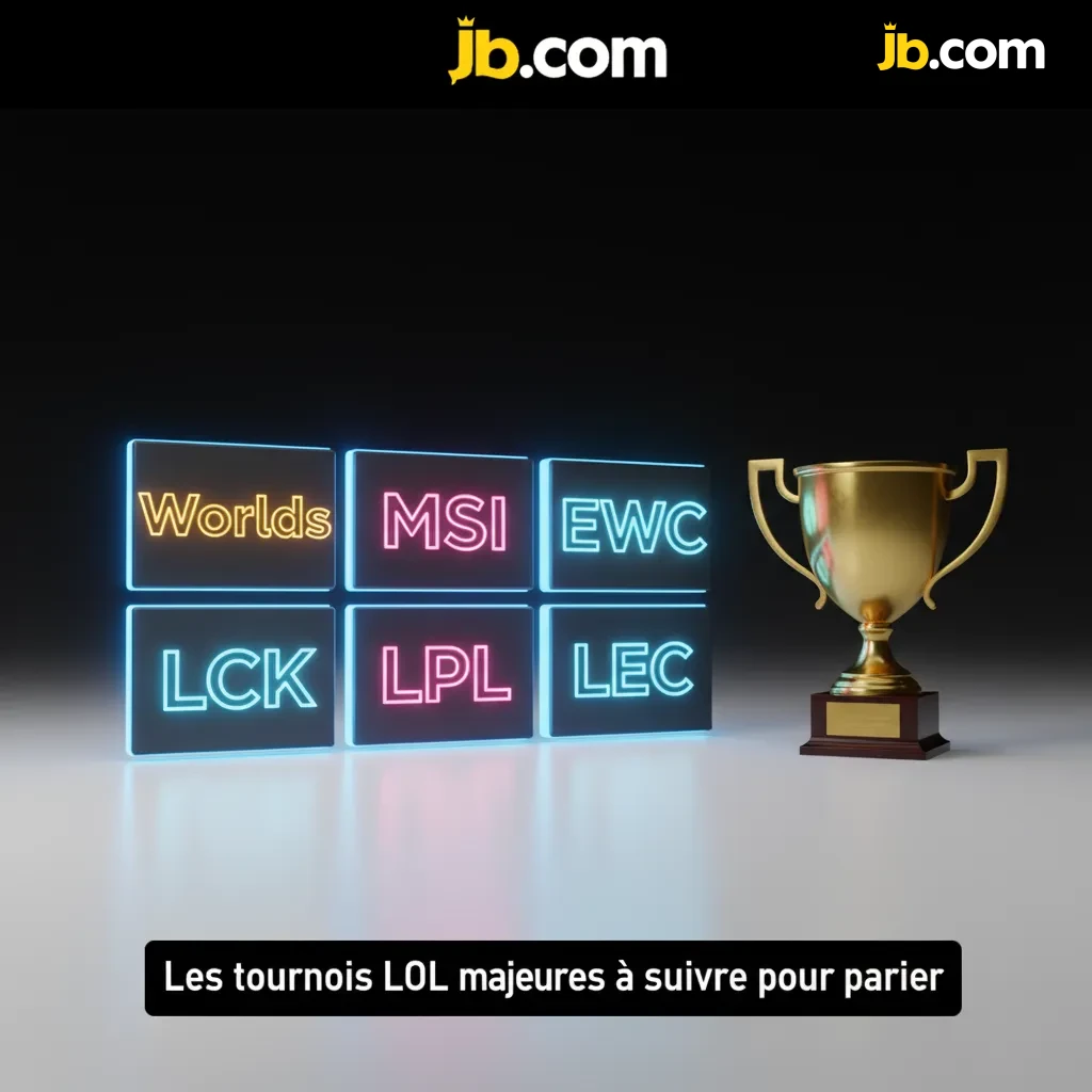 Affiche des tournois LoL majeurs: Worlds, MSI, EWC, LCK, LPL, LEC, pour parier en pré-match ou en live